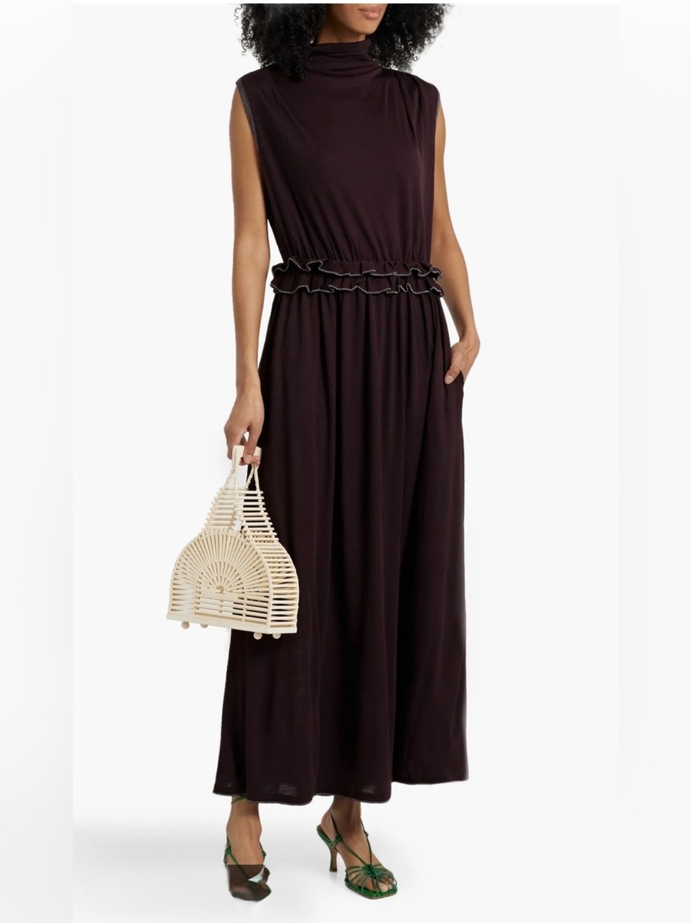 Ulla Johnson Sleeveless High-Neck Maxi Dress in Burgundy